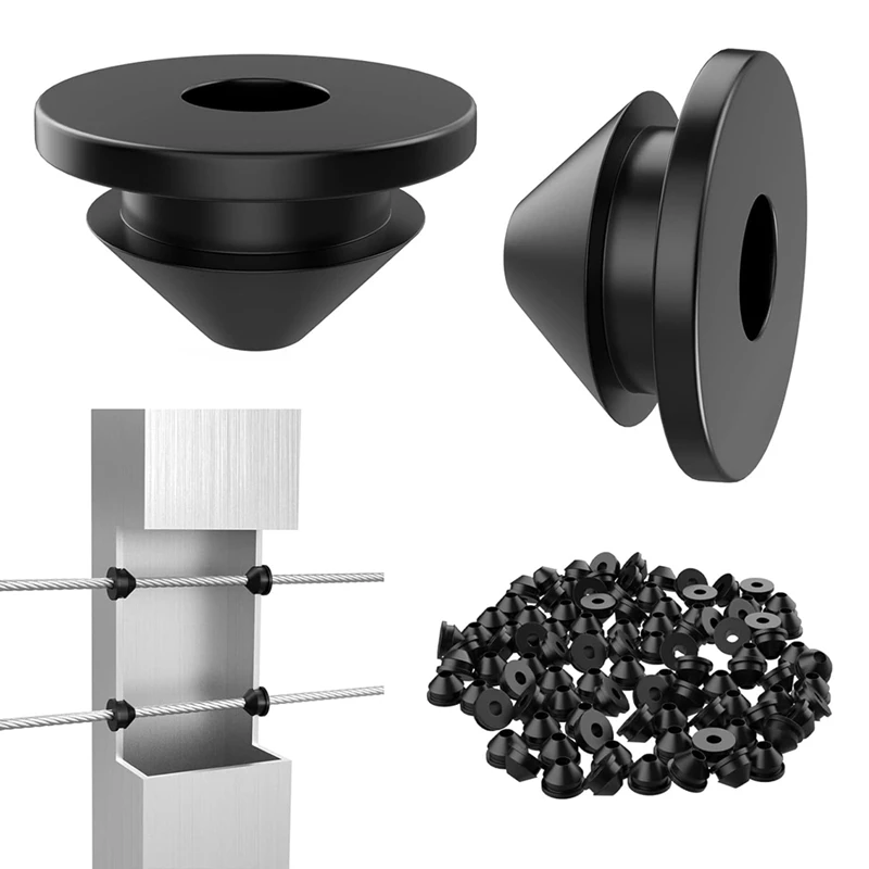 100PCS Cable Railing Rubber Grommets Kit For 1/8Inch 5/32Inch 3/16Inch Cable For Metal Cable Railing Posts,Cable Railing Kit