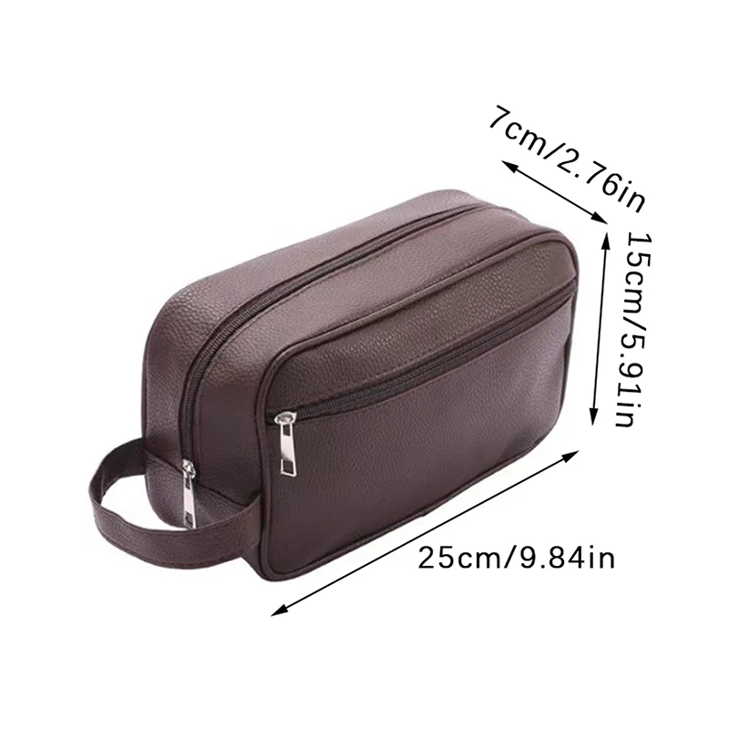 PU Leather Travel Bag para homens, Sacos de maquiagem com zíper, Saco de higiene pessoal empresarial Organizador de cosméticos de grande capacidade