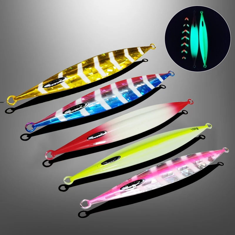 3pcs/lot Glow Jig 120g150g200g250g300g Slow Falling Sinking Metal Jigging Lure Slow Pitch Jig Luminous Lure Pesca Fishing Angler