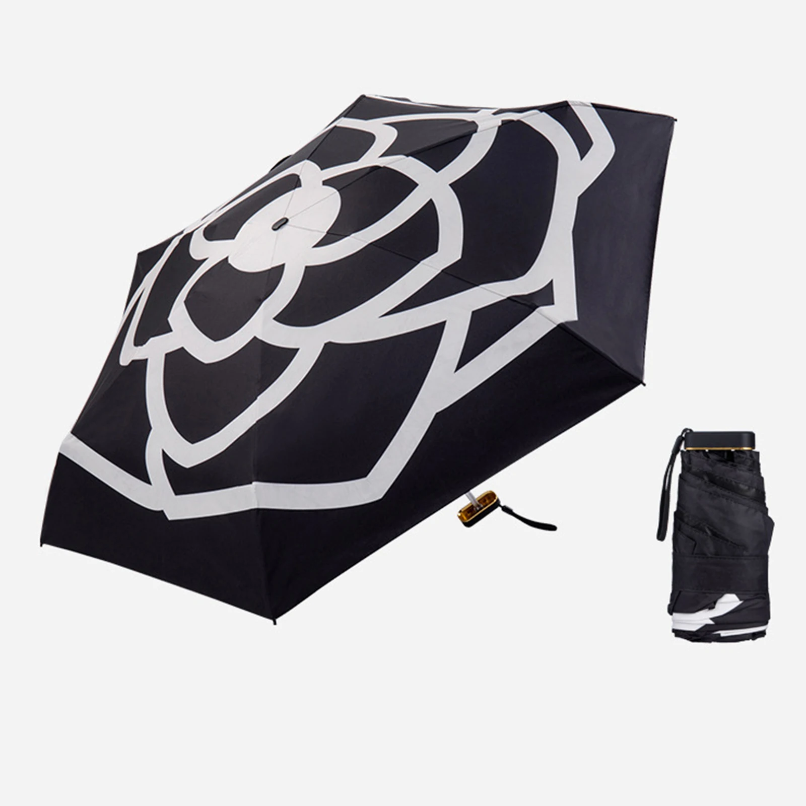 Folding Umbrella Folded 16cm for Women Waterproof Sunny Umbrella Outdoor Camellia Windproof Strong Frame Beach Rain Umbrella