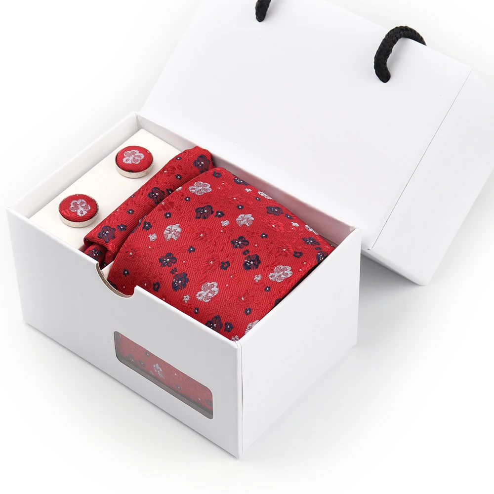 Tie Set For Men Luxury Necktie 5pcs Pocket Square Cufflinks Silk Tie Floral Gift Box Business Necktie Set Gift Men Accessories