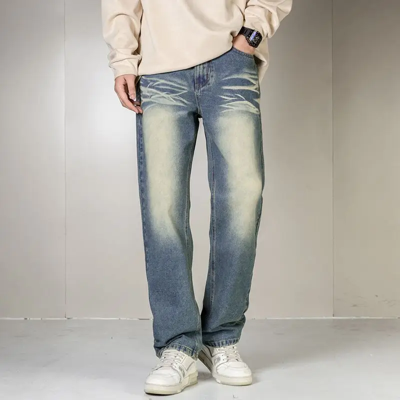 

Autumn Straight Y2k Jeans Men's Casual Loose Teenagers Students Wide Leg Long Pants Korean Version Trendy Stretch Jeans Male