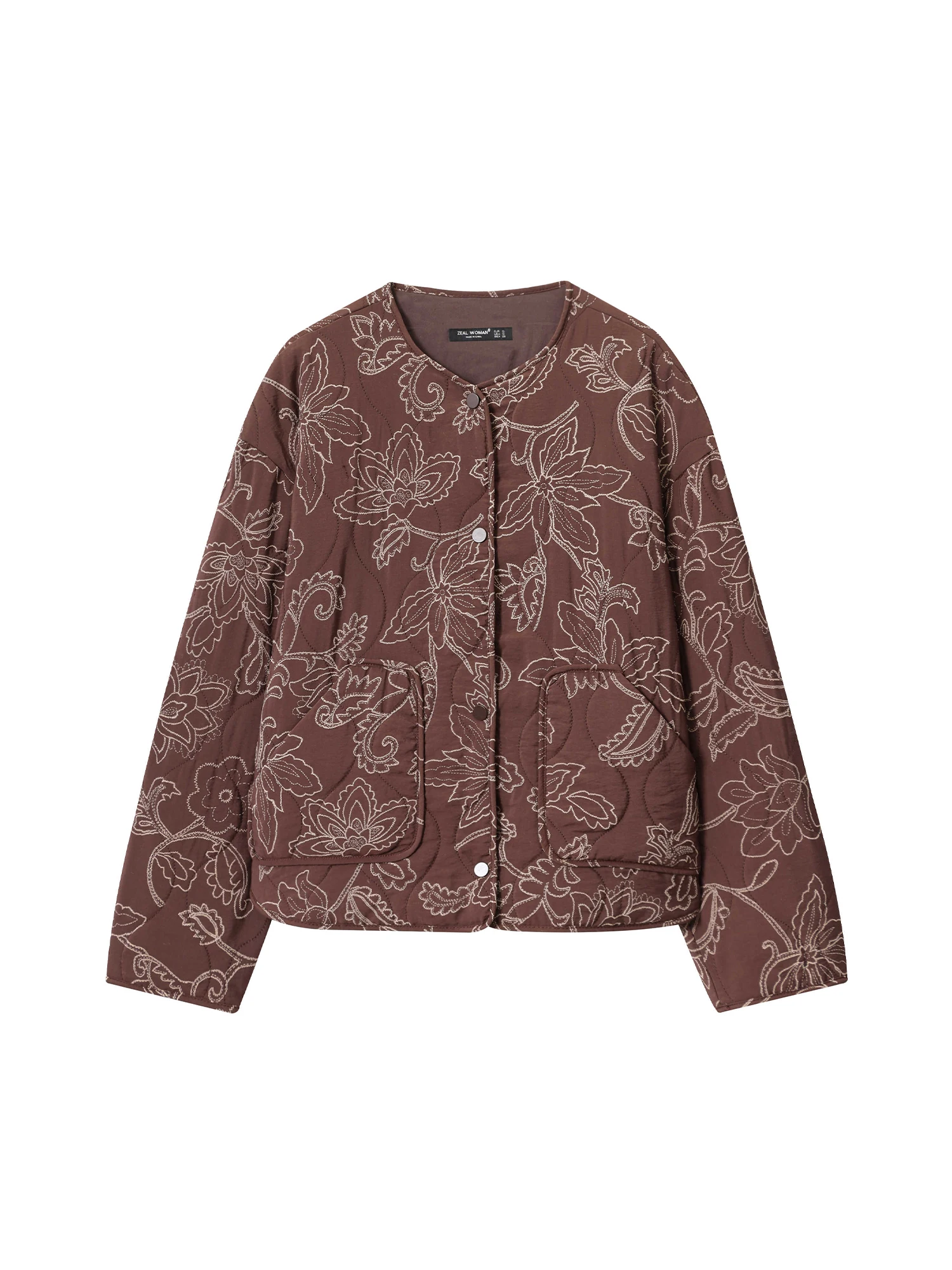 

Women's Brown Embroidery Jacket Long Sleeve Autumn Jacket Vintage Harajuku Streetwear 2000s Y2k Outerwear Tops Stylish Clothes