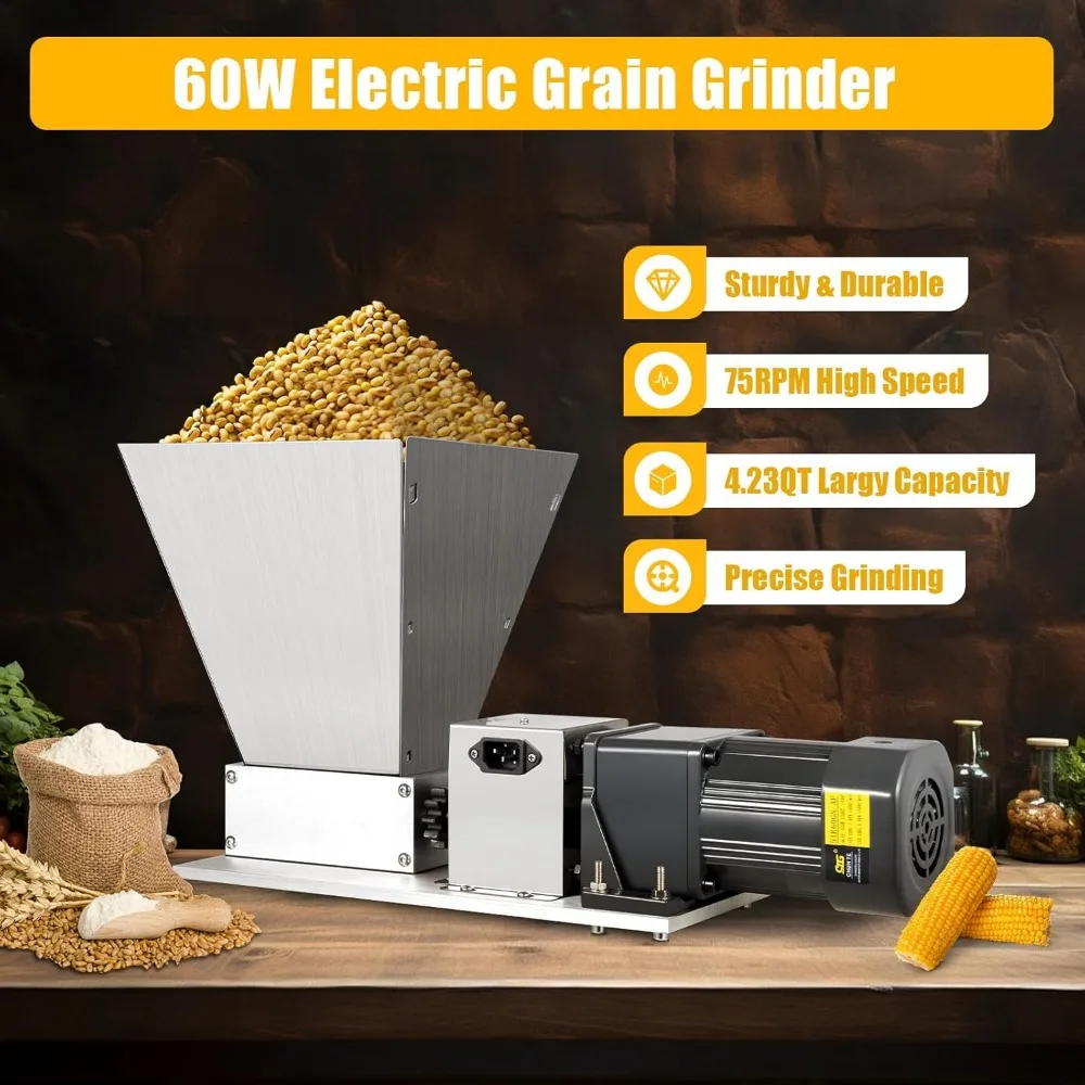 Electric Grain Mill Multifunctional Grinder Roller Mill High Speed Stainless Steel Graining for Spices Nuts Cereals Straw Feed