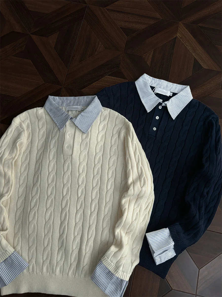 

Мужской трикотаж Ne, повседневный длинный свитер в полоску в стиле пэчворк, осень-зима, теплый модный брендовый свитер Crew Ne