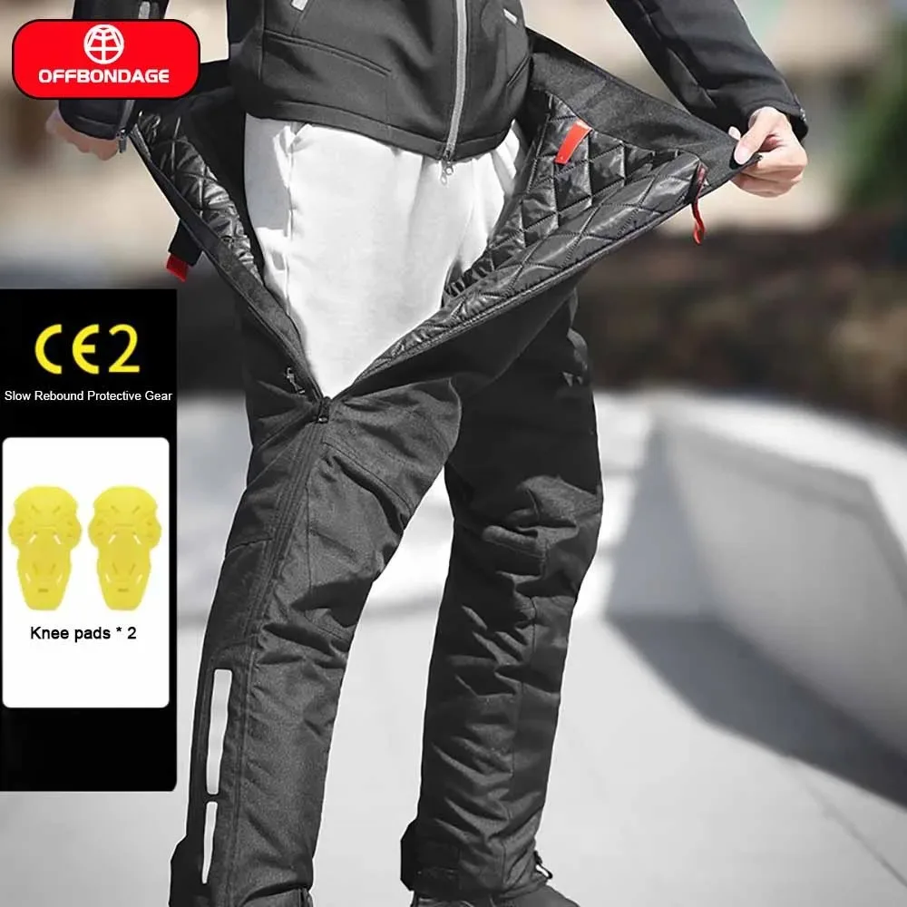 OFFBONDAGE Winter Motorcycle Trousers Men's quick-release Moto Riding pants Built in CE Protectors Anti-fall Warm Waterproof
