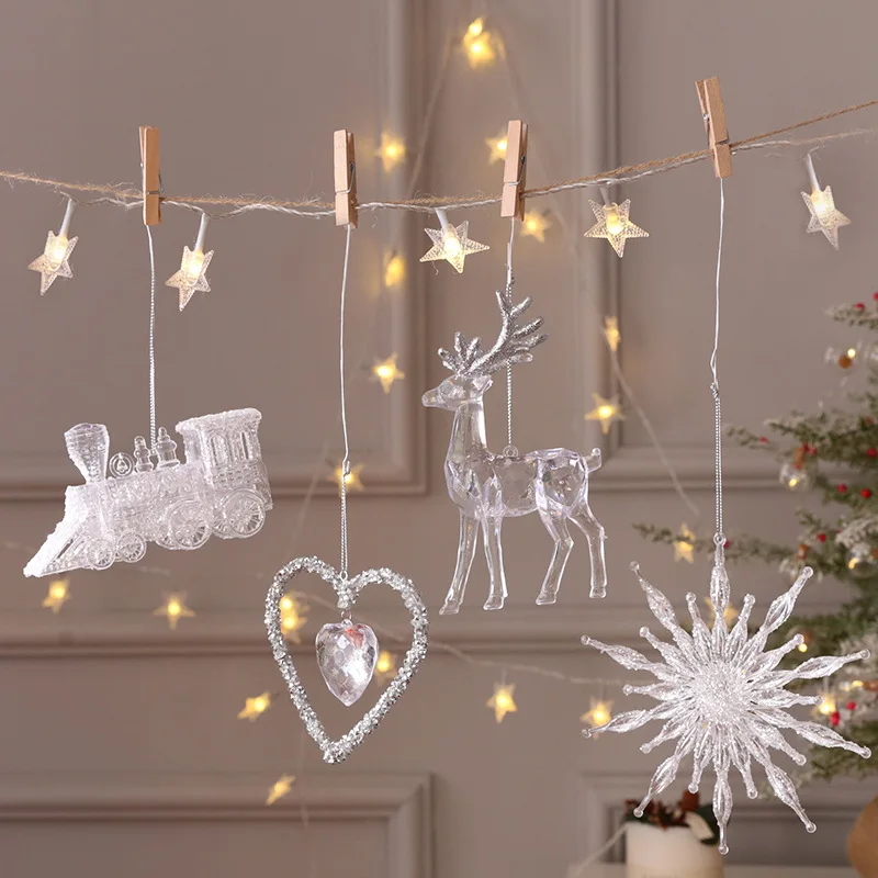 Christmas Snowflake Piece Xmas Tree Pendants Noel Crystal Deer Wreath Hanging Ornaments Merry Christma Decor For Home 2024