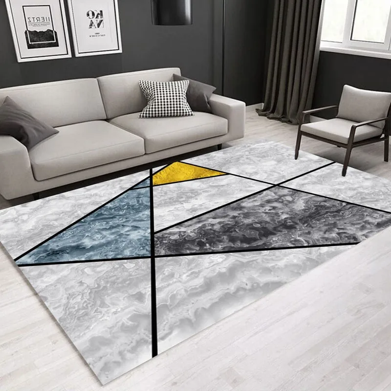 

Reese Velvet Fleece Living Room Rectangle Carpet Bedroom Large Rug Parlor Sofa Nordic Minimalist Geometric Triangle Decor Mat