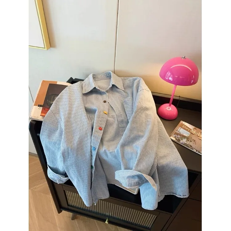 Vintage rayé femmes irt coupe ample printemps automne nouveau Sle boutonné coton Long Sve Ne haut minceur