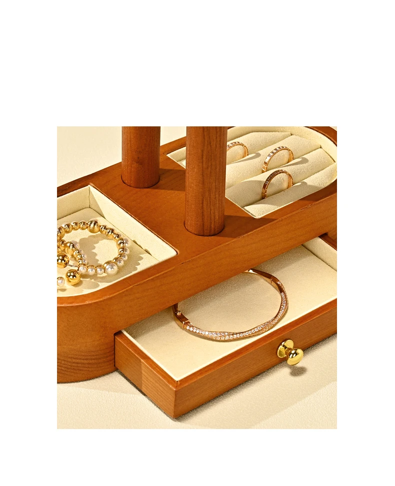 Oirlv Massivholz-Schmuckständer mit Schublade, mehrschichtiger Uhren- und Armband-Organizer, Schmuckvitrine für Boutiquen. – Detail 12