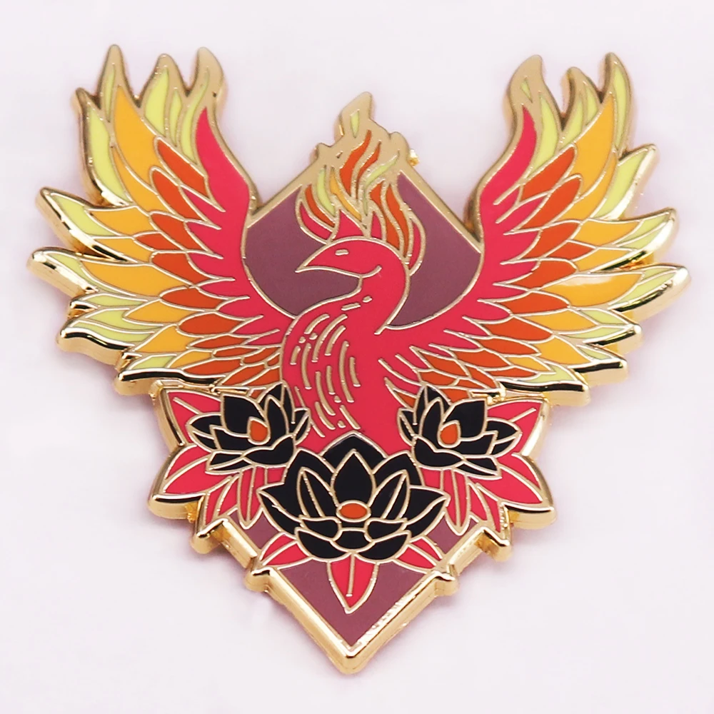 Fire Phoenix Enamel Pin Mythical Creature Badge Lotus Brooch Legend Mascot Jewelry Decoration