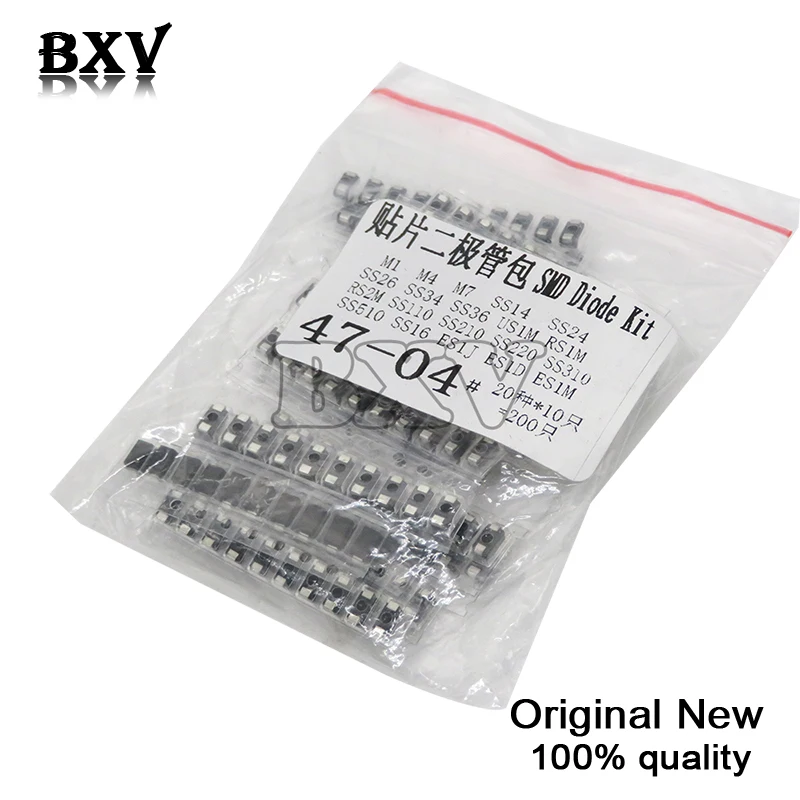 20Value*10PCS=200PCS SMD Diode Assorted Kit Contains SS110 SS220 SS210 SS310 SS510 SS16 SS26 SS34 SS36 ES1J ES1D M7 M4 US1M