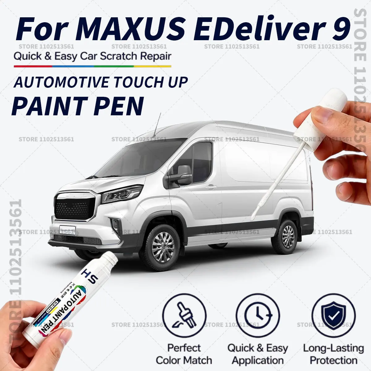 For SAIC MAXUS EDeliver 9 Black Quick Dry Car Touch Up Paint Pen Auto Scratch Repair Brush for Paint Chips Scratches and Scuffs