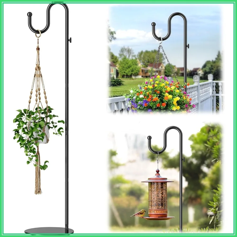 74" Adjustable Shepherds Hook Stand, Holds Wind Chimes & Bird Feeders, Heavy Duty Base for Outdoor Garden, 20 LBS Capacity