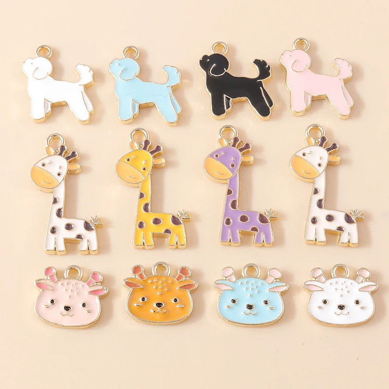 20 Stück Cartoon-Tier-Anhänger aus Emaille, Giraffe, Hund, Hirsch, Anhänger für die Schmuckherstellung, Ohrringe, Halsketten, DIY-Bastelzubehör – Detail 1