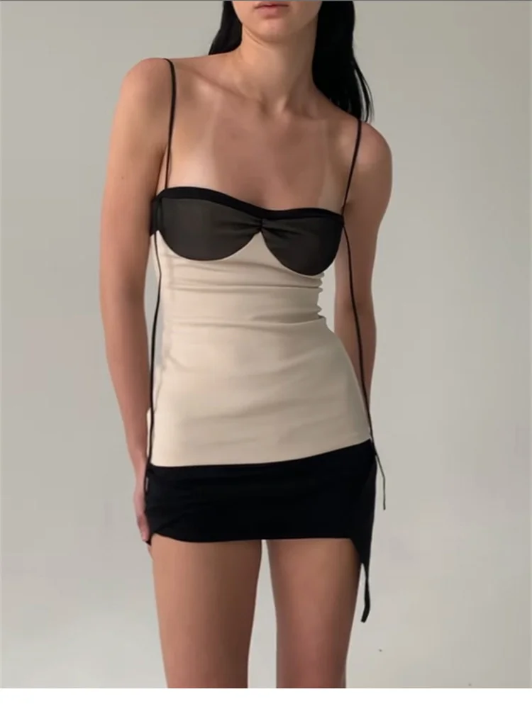 Concise Tassel Wrapped Chest Irregular Backless Super-Short Vestido Trend Streetwear  Patchwork Panelled Women Mini Dress B3HQ