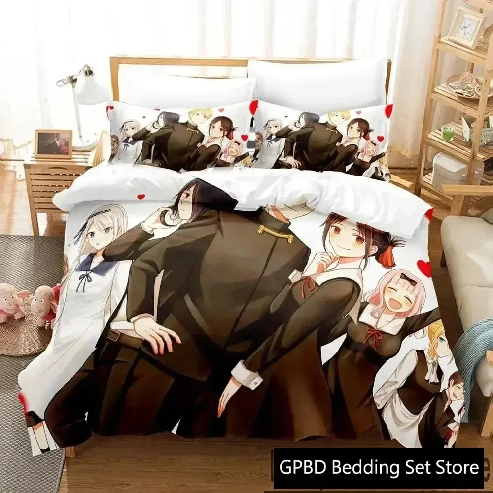 فاخر جديد ثلاثية الأبعاد طباعة أنيمي Kaguya-sama الحب هو الحرب طقم سرير غطاء لحاف طقم سرير غطاء لحاف المخدة الملكة حجم الأولاد الكبار #5