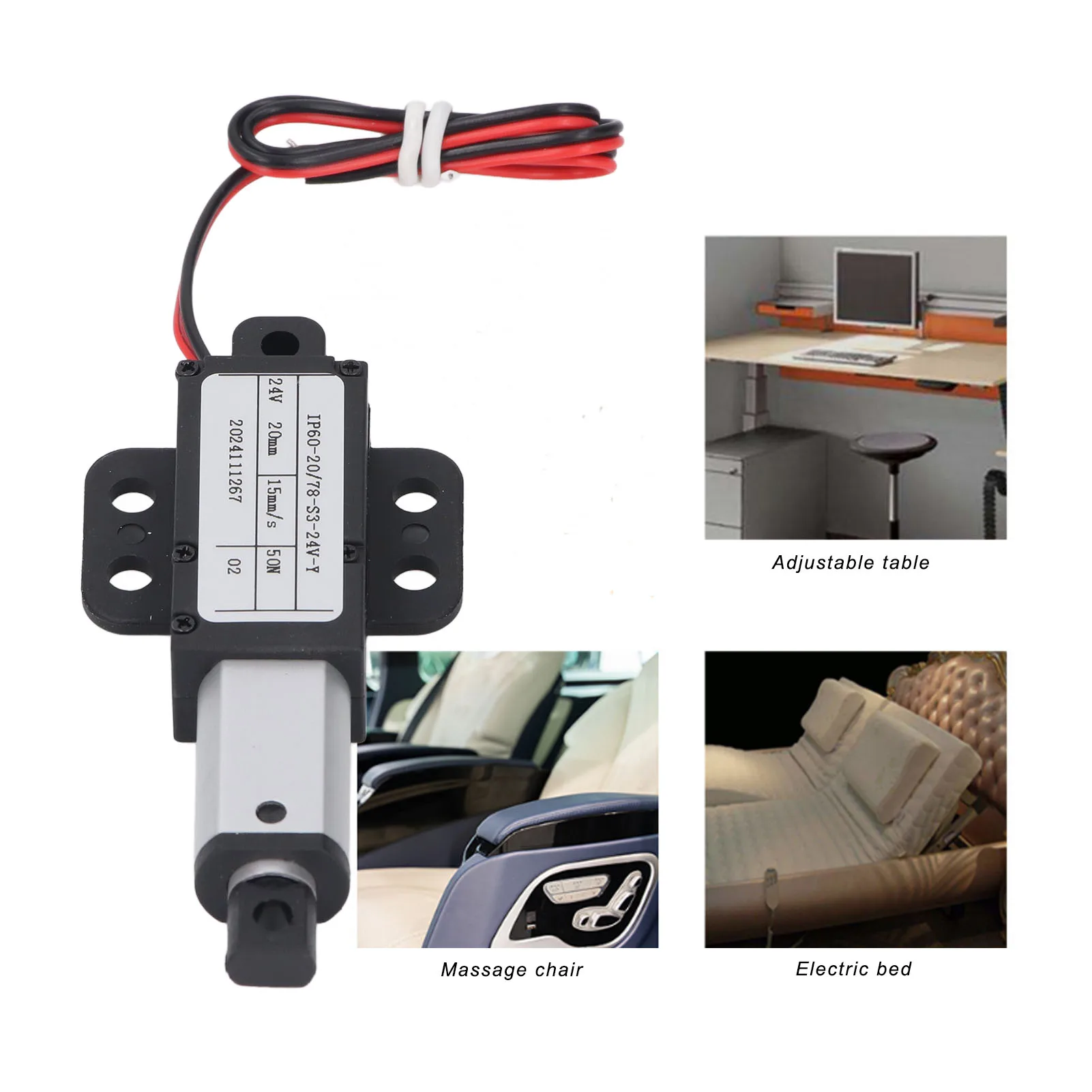 المحرك الخطي الصغير الكهربائي 20 مللي متر السكتة الدماغية 50N DC24V 15 مللي متر/ثانية مع الجناح ل أريكة روبوت التلفزيون مكتب خزانة نافذة المحرك الخطي الصغير