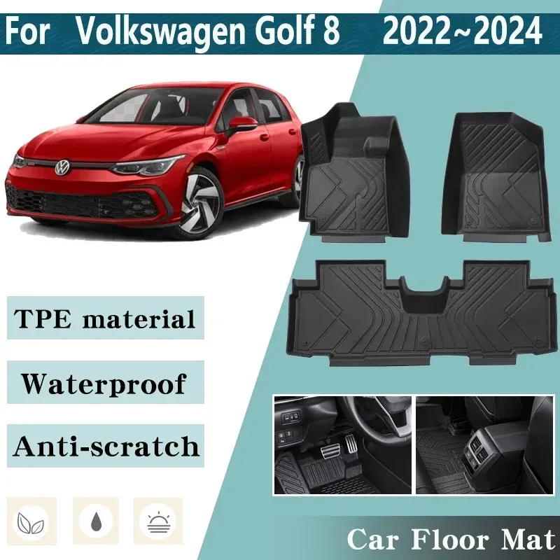 

LHD Car Floor Mats for Volkswagen VW Golf 8 Mk8 2022 2023 2024 GTI Car Foot Liner Storage Pads Custom Waterproof Rug Accessories