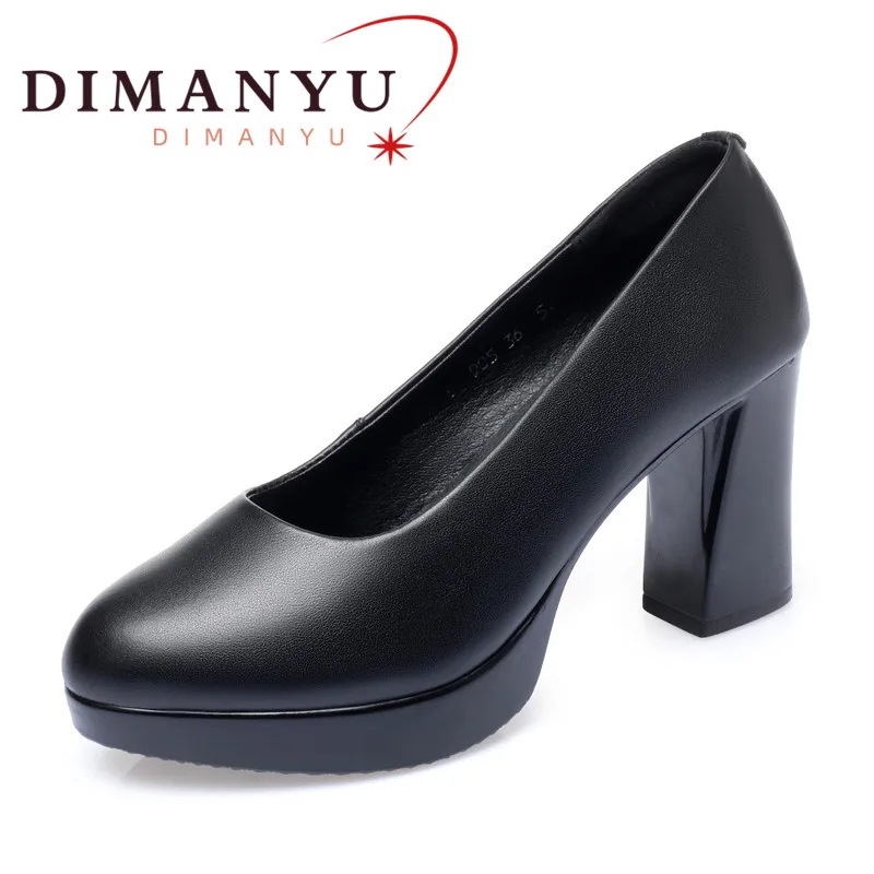 DIMANYU Women Office Shoes High Heel New 2024 Spring Genuine Leather Women Shoes Platform Fashion Large Size Women Dress Shoes