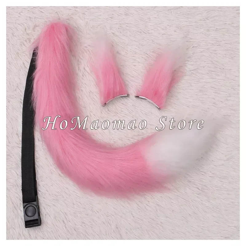 Cat Ears Headband Tail Set Stripe Fluffy Plush Animal Cosplay Costume Home Party Costume Props Fancy Dress Accessories