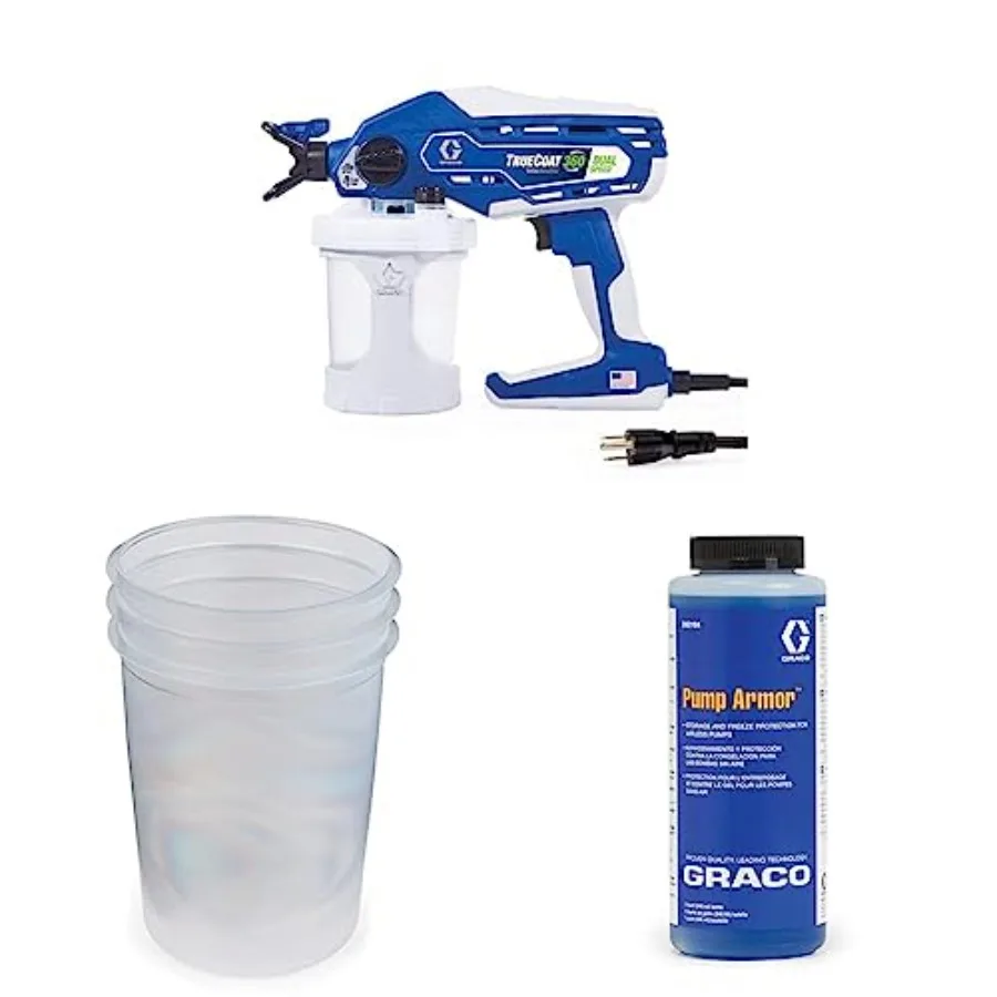 

26D281 TrueCoat 360 Dual Speed Paint Sprayer and 17A226 FlexLiner Paint Bags 32 oz Spray 3-Pack and 243104 Pump Armor 1-Q