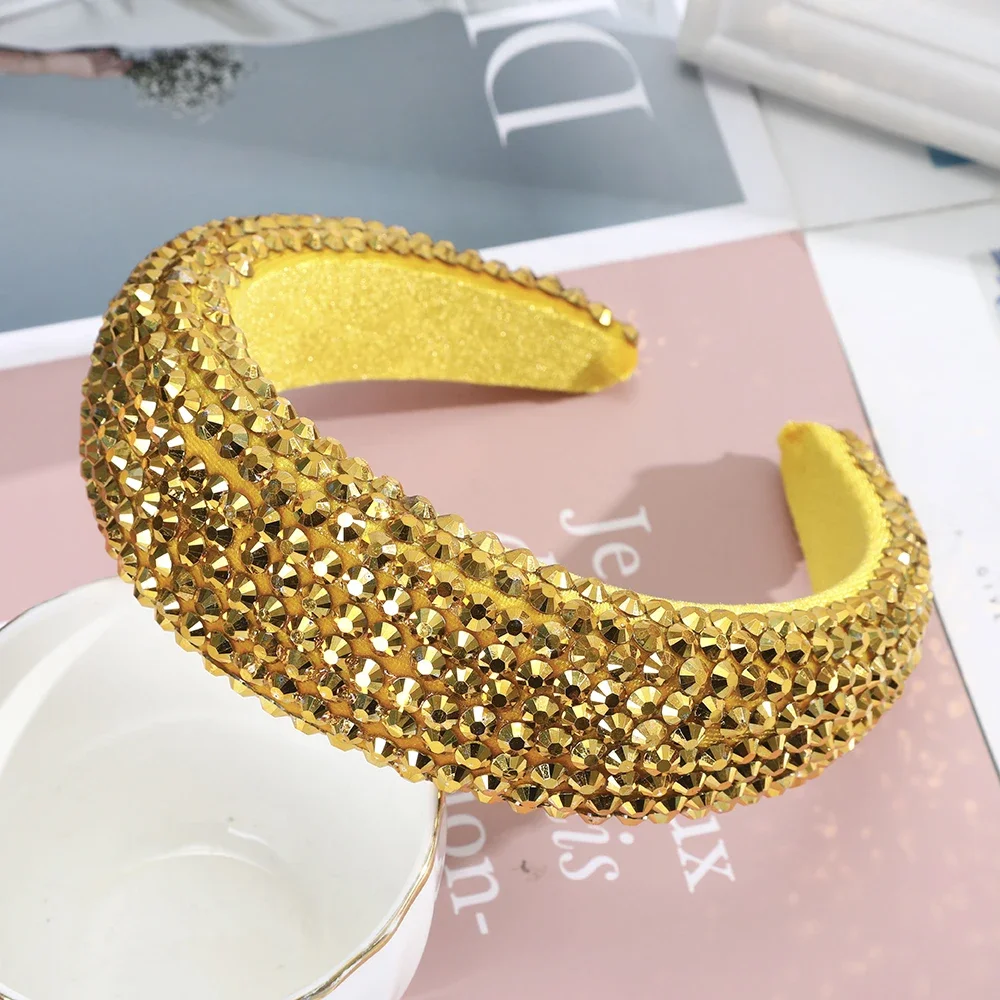 Nowy Rhinestone całkowicie wyłożone kryształkami opaski dla kobiet szeroki elastyczny Hairbands barokowy Tiara PU skórzane akcesoria do włosów stroik