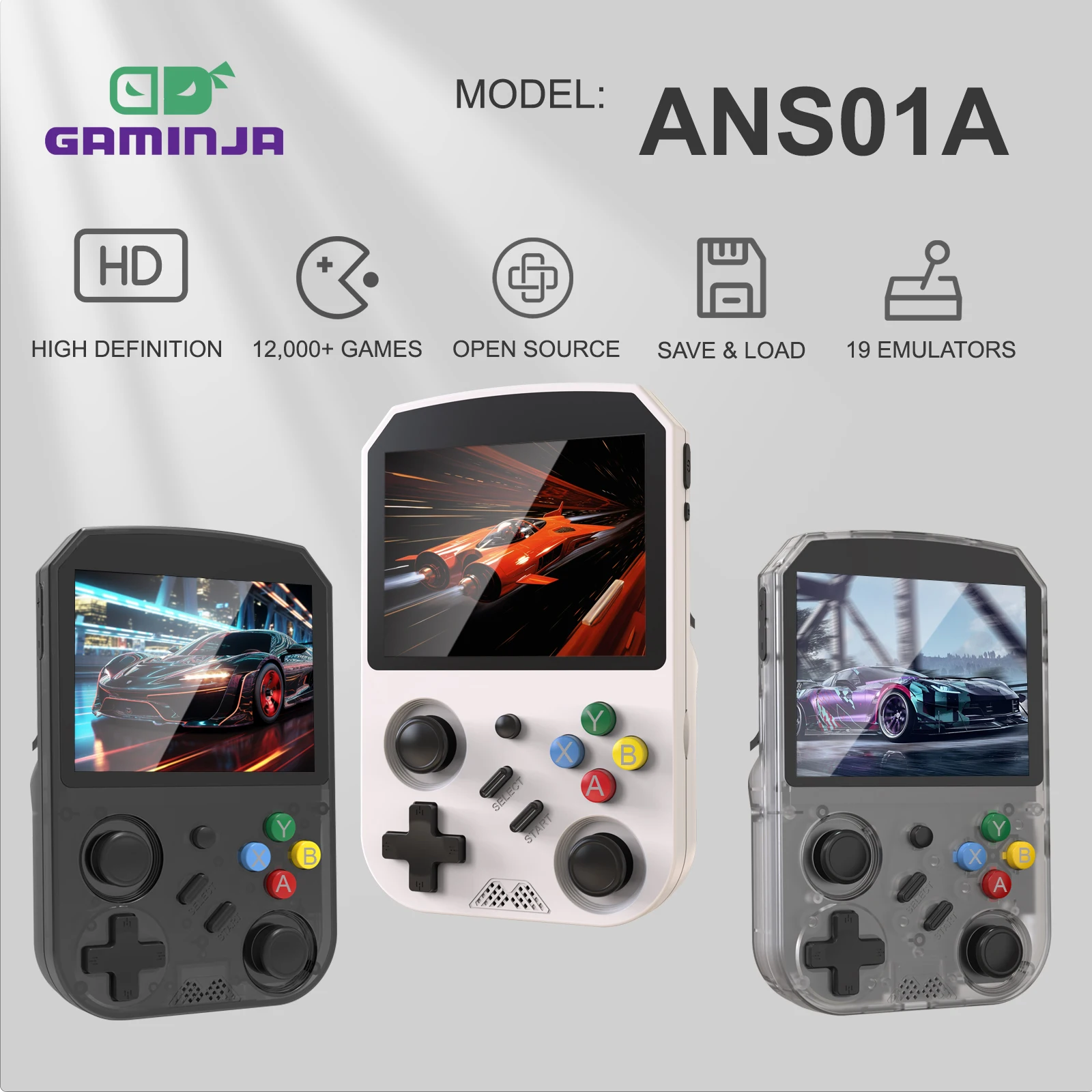 

GAMINJA Open Source Retro Handheld Video Game Console Linux System 3.5 Inch IPS Screen Portable Pocket Video Player 64GB Games