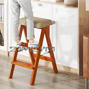 الخشب الصلب البراز المحمولة المطبخ للطي البراز داخلي متعدد الوظائف المنزل 3 خطوات سلم قابلة للطي سلم الرف أفضل 12 سلم مطبخ للمبيعات 3 خطوات - رقم 3