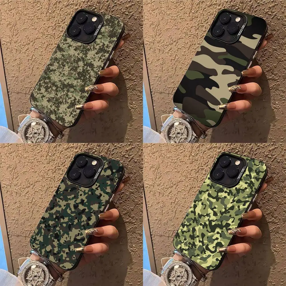 

Camouflage Camo Military Army Phone Case For iPhone 17,16,15,14,13,12,X,8,Pro,Max,Plus,E,SE4,Air,Mini IMD Matte Black