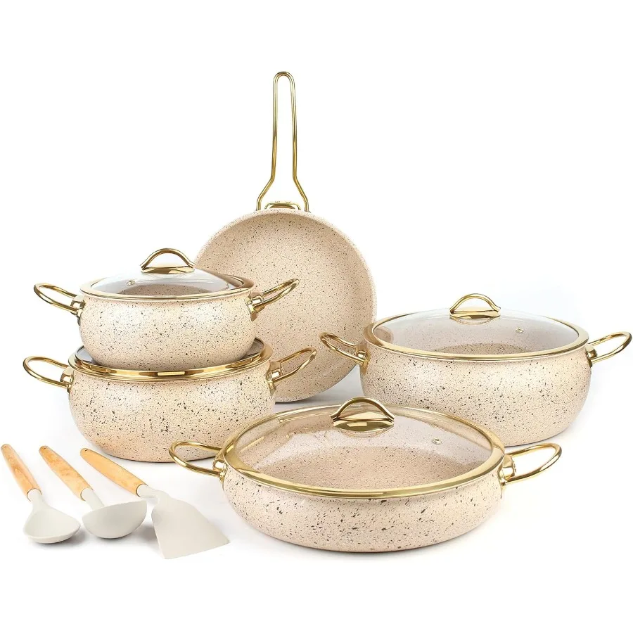 

5-слойный набор посуды из нержавеющей стали, 12 шт., набор кастрюль и сковородок с антипригарным покрытием и ручками StayCool, индукционная совместимая штабелируемая конструкция