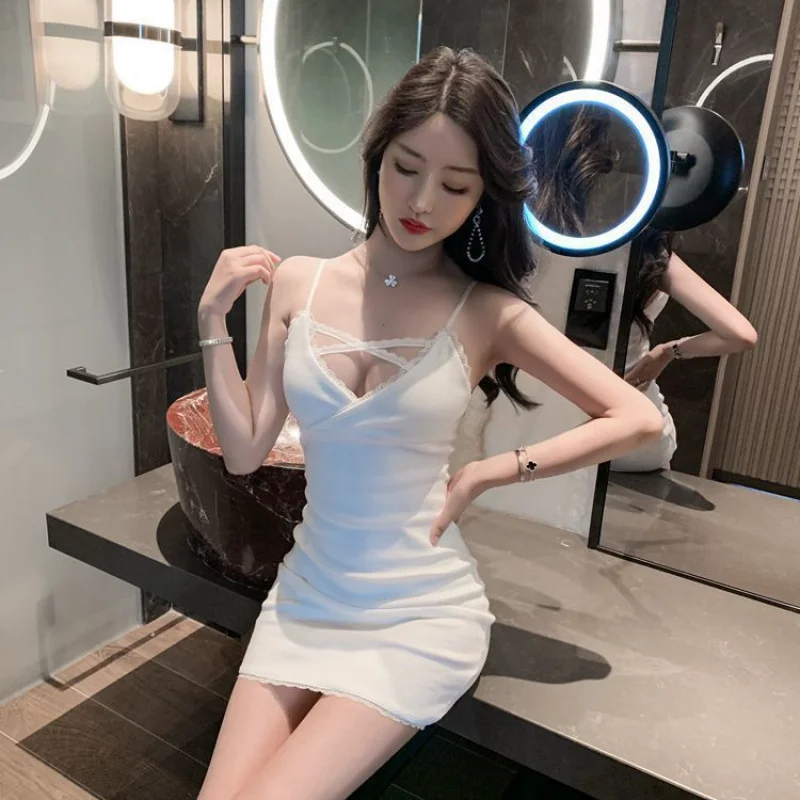 

2025 New Autumn Nightclub Sexy White Bodycon French - style Short Strap Dress for Inner Wear, Elegant and Alluring