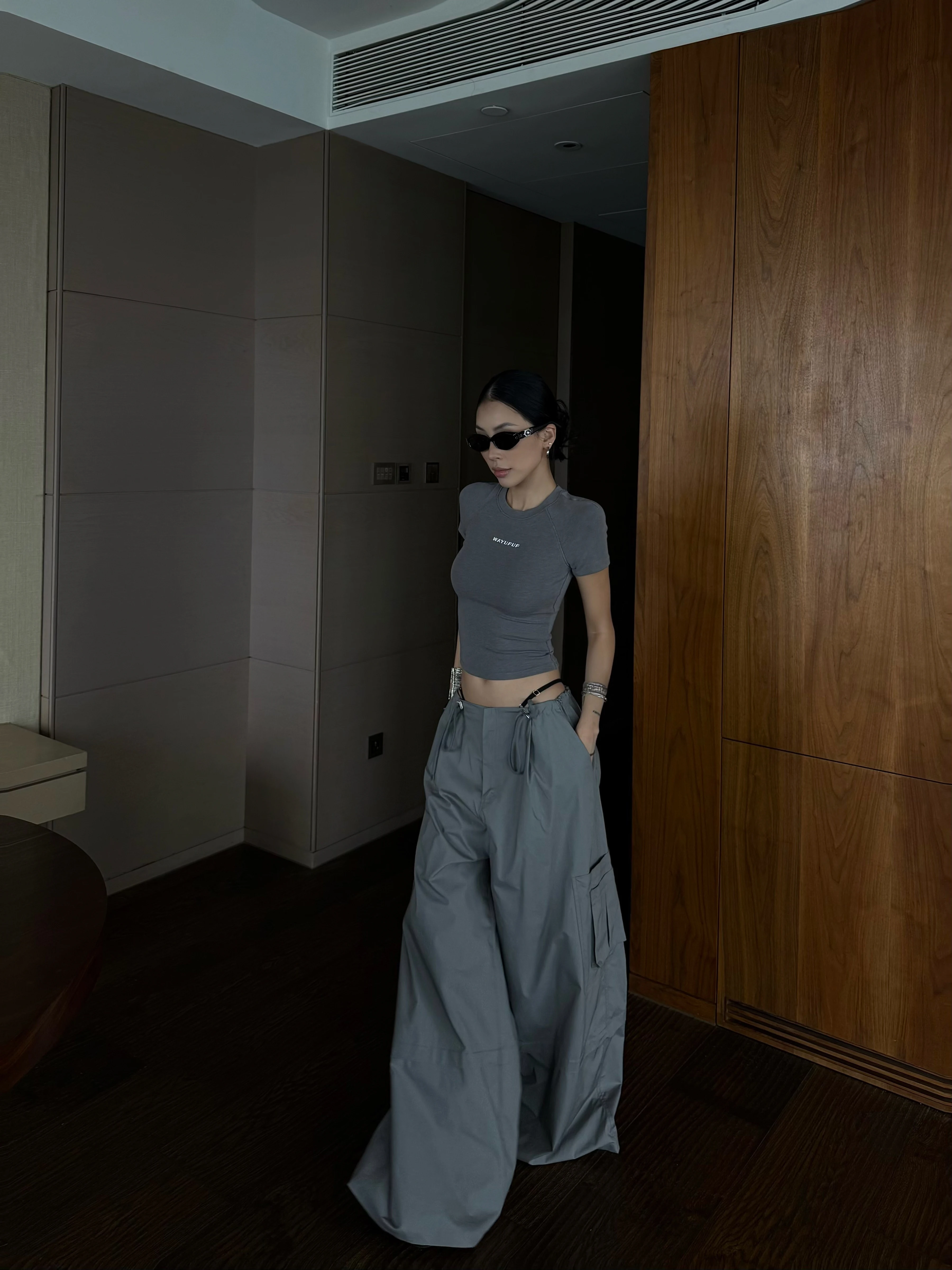 Gray Street Style Workwear Pants Women's Loose Casual Trousers Commute Versatile Wide Leg Comfortable Cotton Cargo Pants