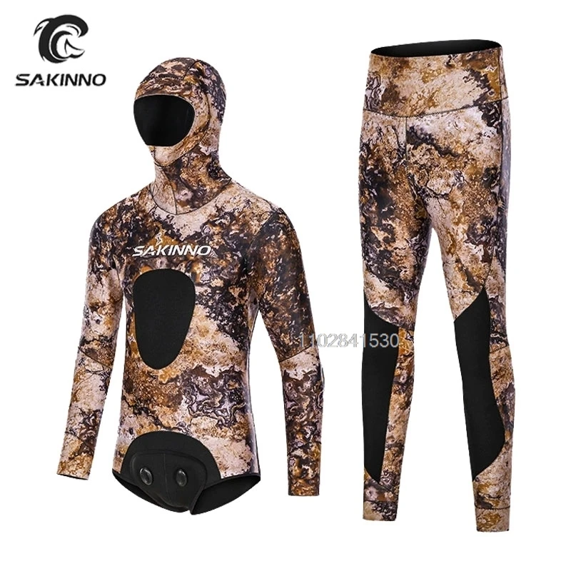 

3,5 мм неопреновый гидрокостюм, камуфляжный гидрокостюм для подводного плавания, зимний теплый мужской гидрокостюм с капюшоном для серфинга, 2 предмета, подводная охота, гидрокостюм с капюшоном