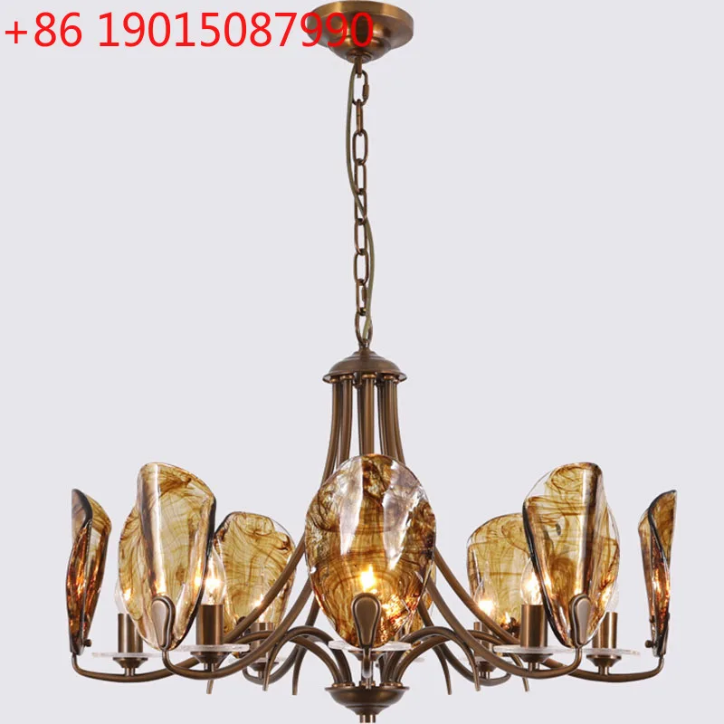 

All copper living room chandelier personalized branch French villa hall vintage glass lamps