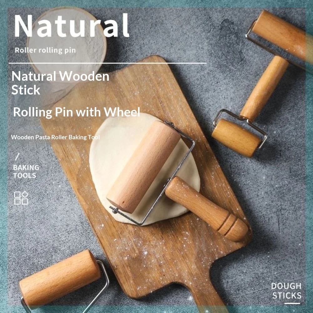 

1pc Wooden Rolling Pin Solid Wood Baking Tool Single or Double Handle Dough Roller for Pastry Pizza Pasta