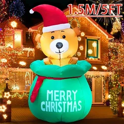 5FT Christmas Inflatable Decoration Bag Bear with LED Lights Air Inflated Model Outdoor Home Xmas Decor Festival Supplies Toys