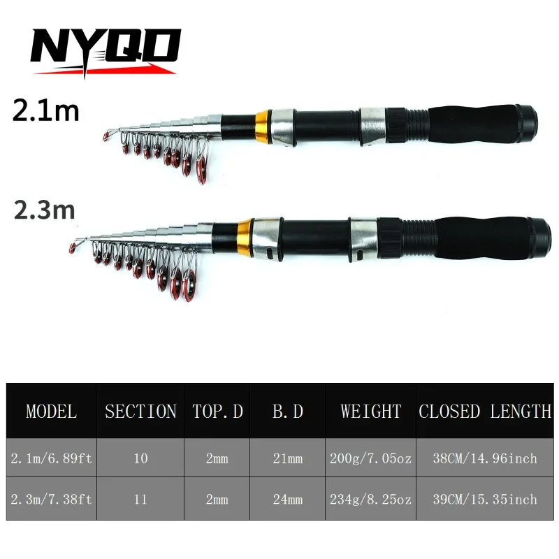 Two Sets of Double Rod Reels 2.1m 2.3m Telescopic Fishing Rod Reel Combination Carbon Fiber Rod Spinning Reel Fishing Bag