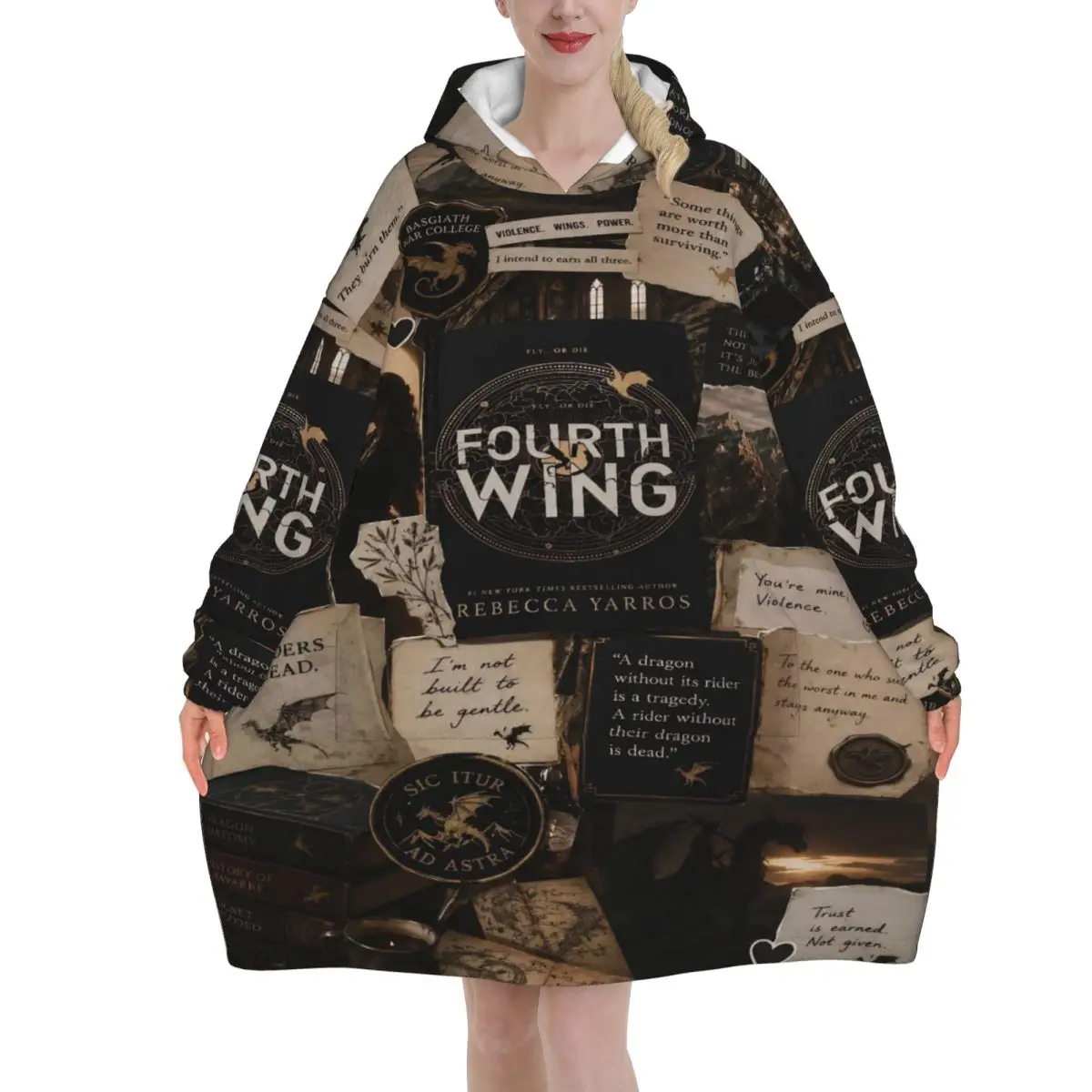 F-Fourth W-Wing Dragon Blanket Hoodie Oversized Wearable Sweatshirt Blanket Warm Gifts for Women Girls Girlfriend