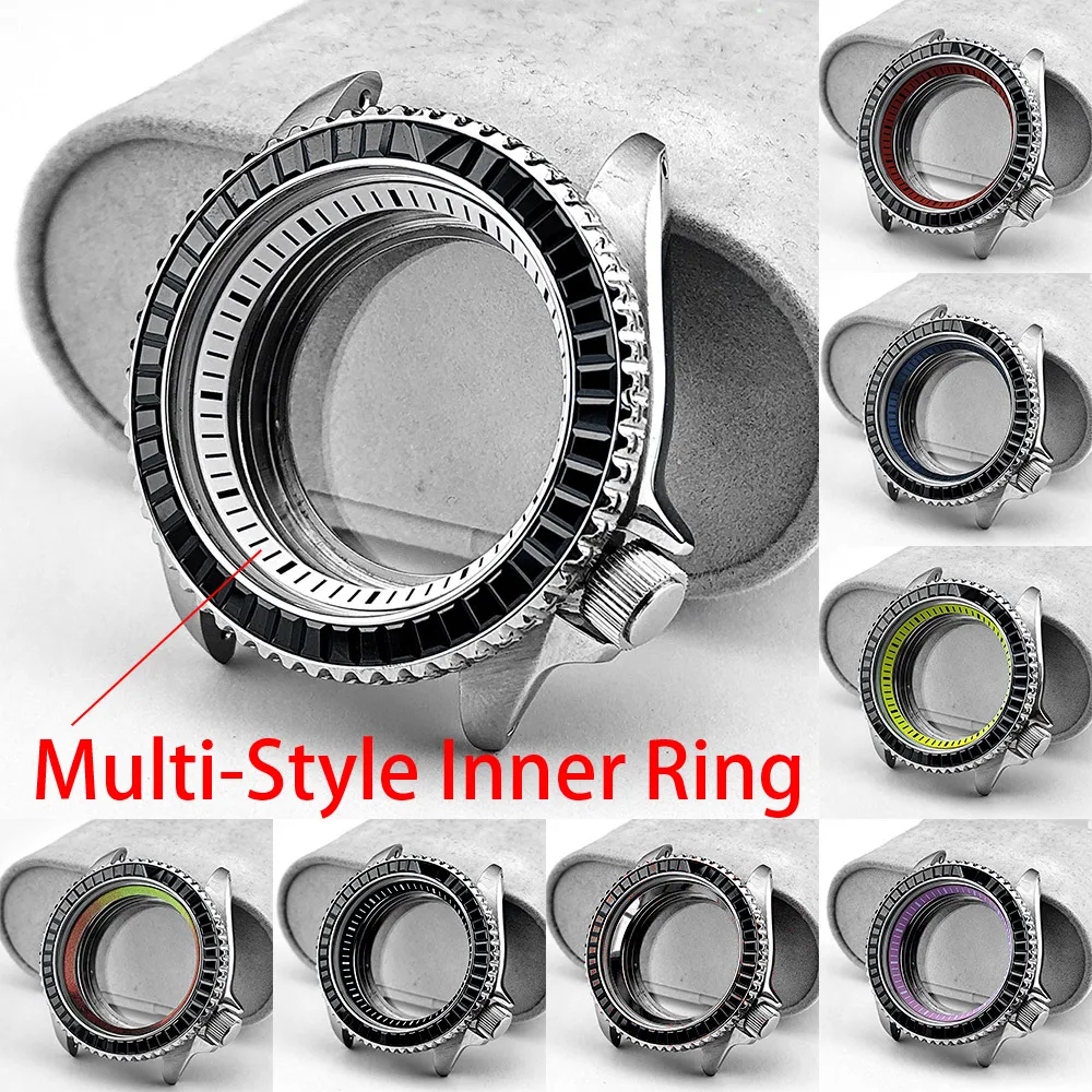 42mm Silver Gemstone Watch Case Fit NH35 NH36 Movement Sapphire Glass With Multi-Color Chapter Ring Custom Watch Parts