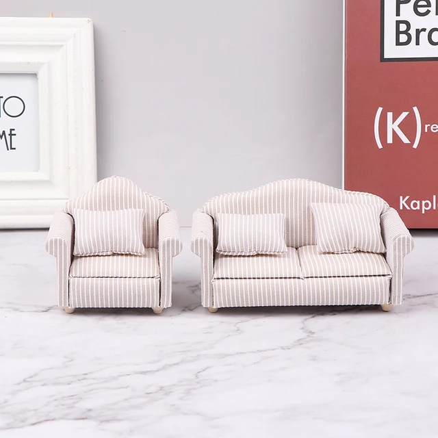 1:12 Mini domek dla lalek meble Sofa z poduszką symulacja miniaturowe krzesła do salonu dzieci udawaj zagraj DIY wystrój domu dla lalek