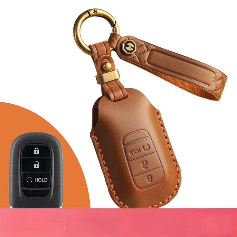 Genuine Leather Key Case Cover For 2026 Honda Accord Integra CR-V Breeze HR-V Remote Fob Protector