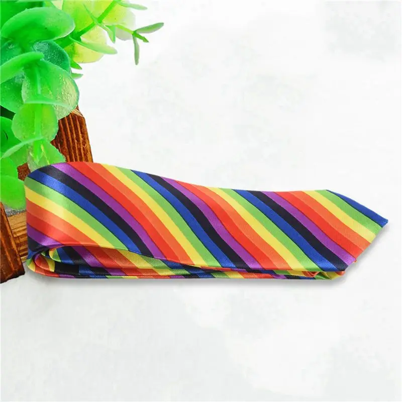 10X Men Fashion Casual Skinny Slim Narrow Tie Formal Wedding Party Necktie, 19 (Rainbow Color Stripes) Eco-Friendly