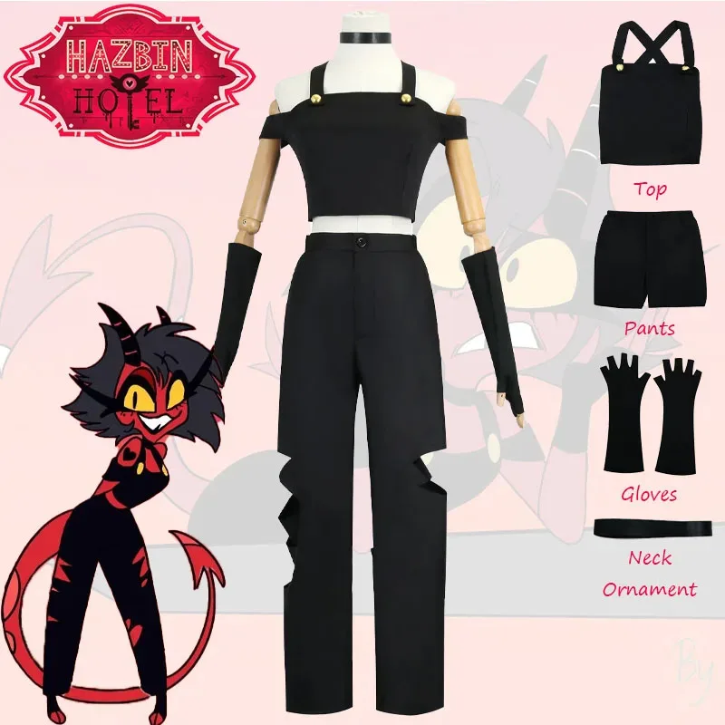 

Millie Cosplay Costume Devil Hazbin Black Suit Top Pants Halloween Carnival Demon Hotel Hell Role Play Anime Uniform Women Girls