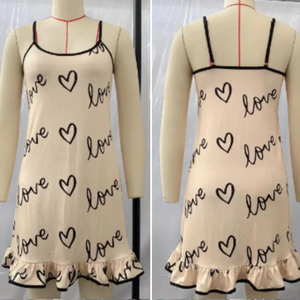 Sexy Heart Print Nightdress Women's Lingerie Backless Heart Print Low Cut Spaghetti Strap Women Nightie Nightgown Sleepwear