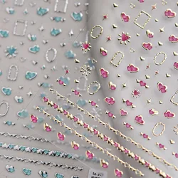1pc 5D Hot Stamping Heart Nail Sticker Kawaii Shiny Pink Blue Kawaii Love Nail Art Stickers Self-Adhesive Decals Decorations DIY