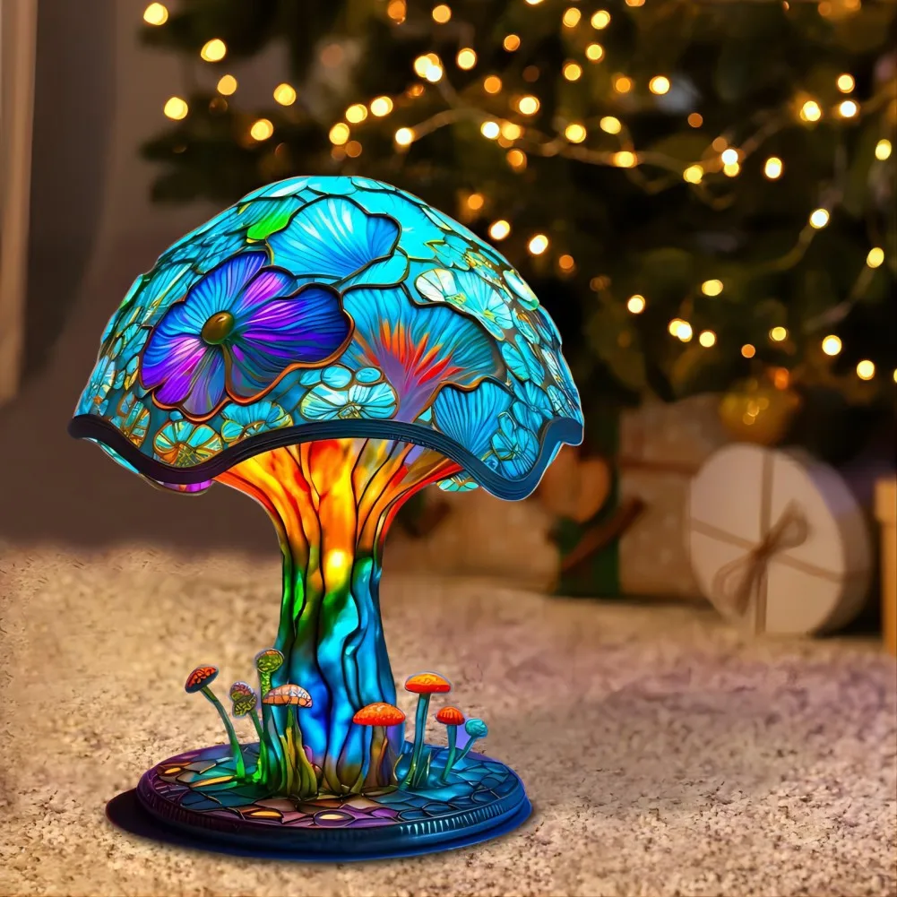 Vintage Stained Resin Mushroom Table Lamp Plant Flower Series Snail Octopus Creative Colorful Bedroom Bedside Retro Night Light