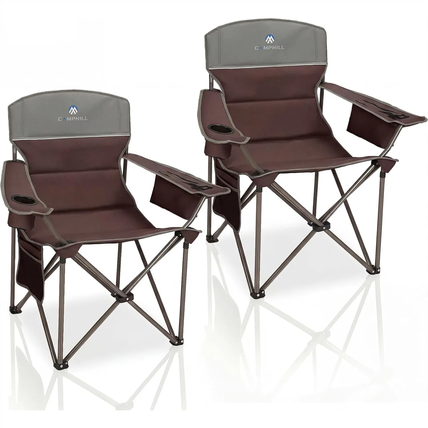

Oversized Camping Chairs 2 Pack - Heavy Duty 350LBS Padded Lawn Chair with Cooler Bag, Cup Holder, Side Pocket, Collapsible for
