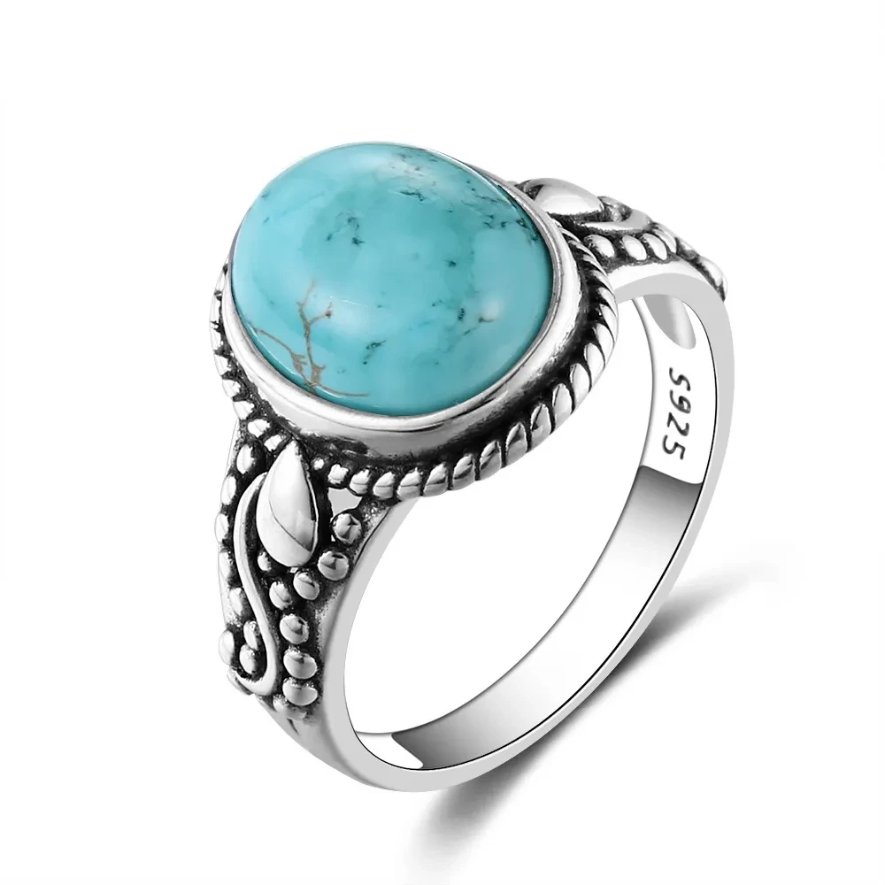 High Quality Natural Turquoise Rings for Men Women 925 Sterling Silver Fashion Retro Ring Jewelry Wholesale Dropshipping