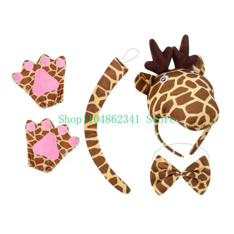 5asd Animal Giraffe Costume Set for Kids Giraffe Ears Headband Bowtie Tail Tutu Skirt